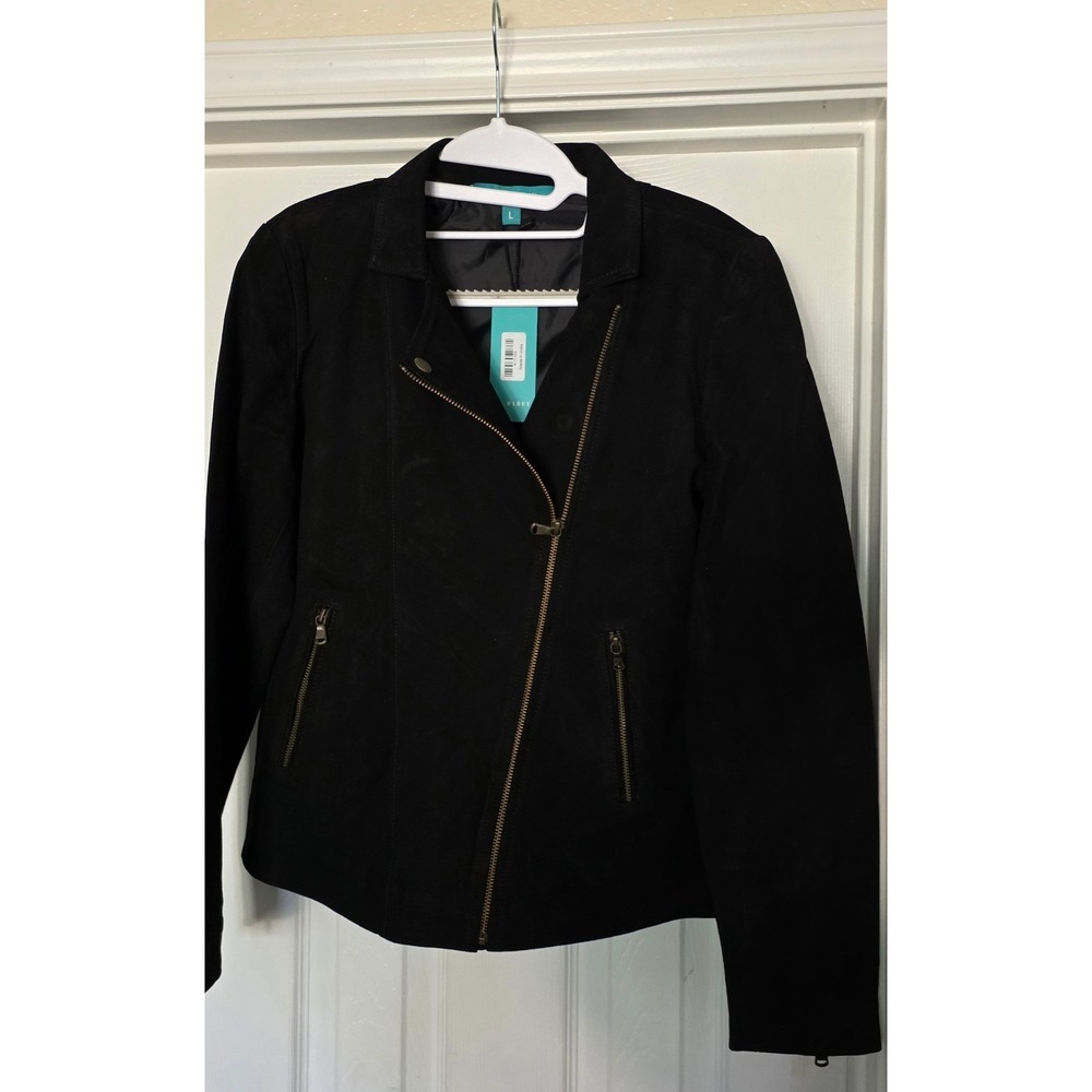 La Marey Black Genuine Leather Suede Moto Jacket Asymmetrical Zip Womens Large
